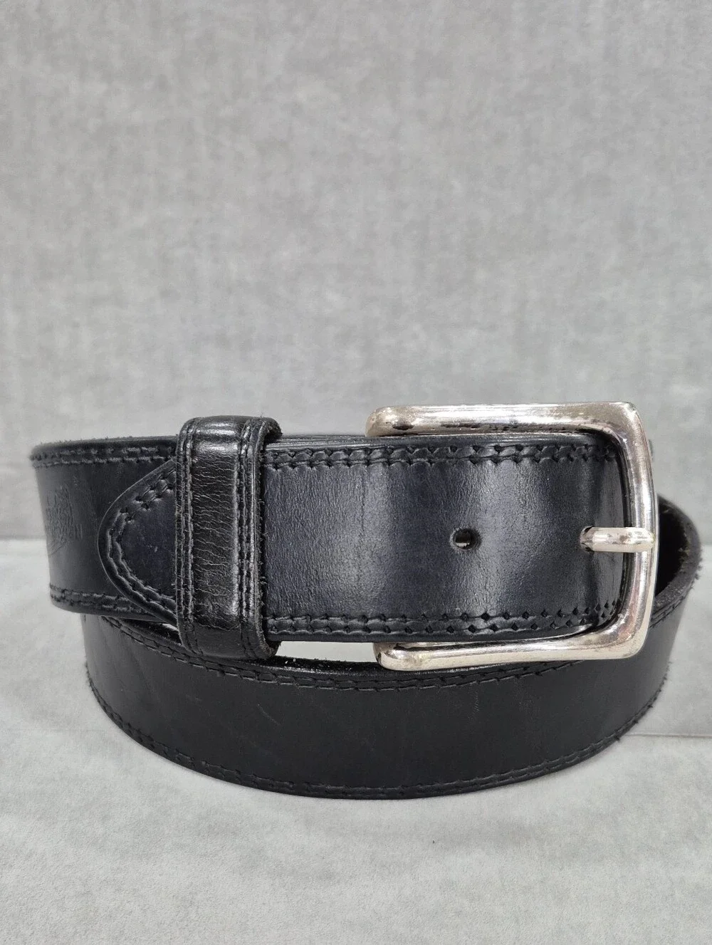 Red Wing Shoes belt men's 32 black leather solid brass silver buckle